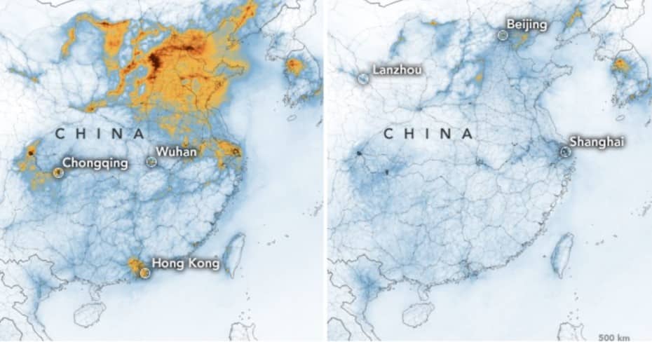 El coronavirus hace que la contaminación se reduzca en China de forma exagerada