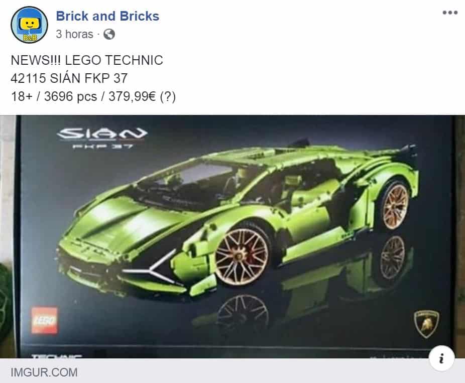 ¡Filtrado! Así es el SET 42115 de LEGO Technics: El Lamborghini Sian FKP 37 de 3696 piezas