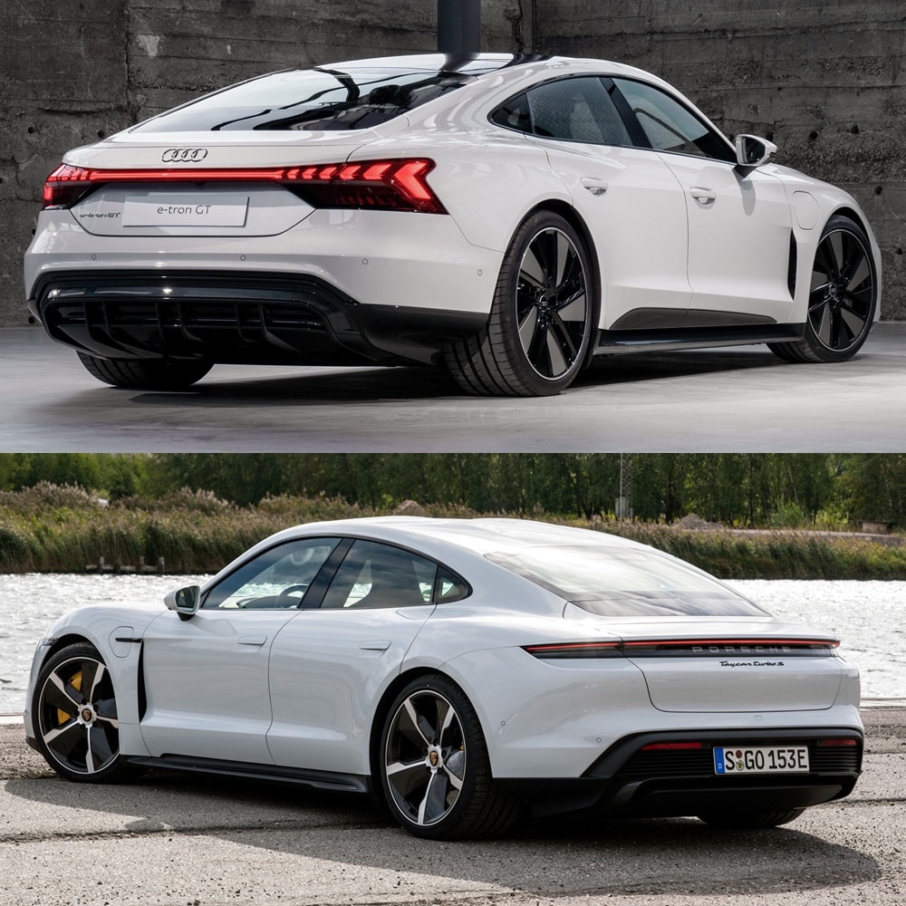 Visual comparison Audi e-tron GT and Porsche Taycan 2021