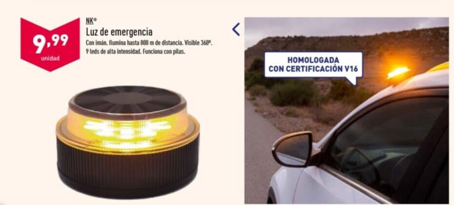 ALDI pone a la venta su señal luminosa de emergencia V-16: la más barata del mercado