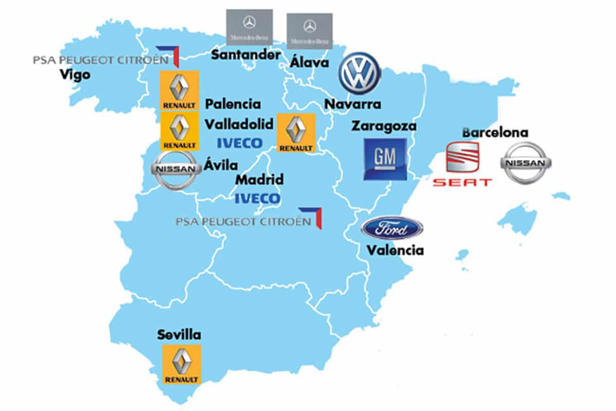 Ubicación de las fábricas de coches en España