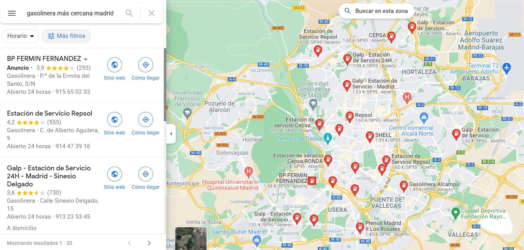 gasolinera más cercana en google maps
