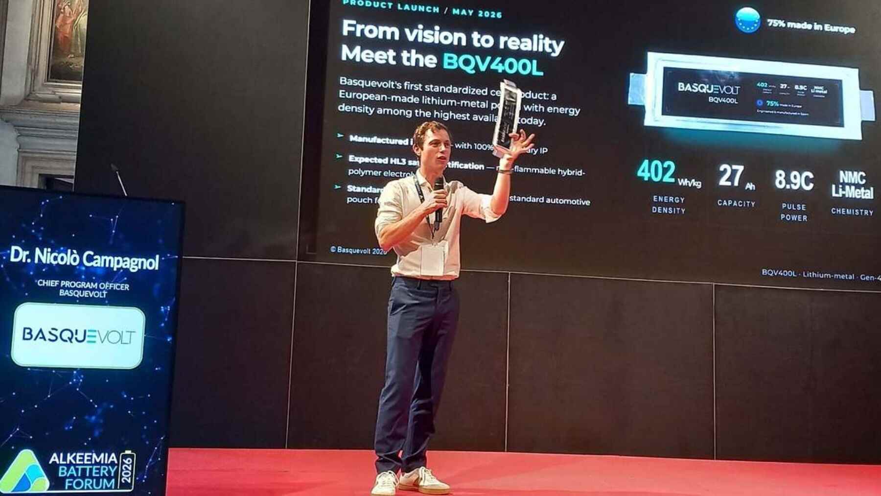 La batería que casi triplica a la de BYD y supera a Tesla no la hace China ni la fabrica Estados Unidos: la presenta una empresa vasca en Venecia con 402 Wh/kg y promete más autonomía para el coche eléctrico