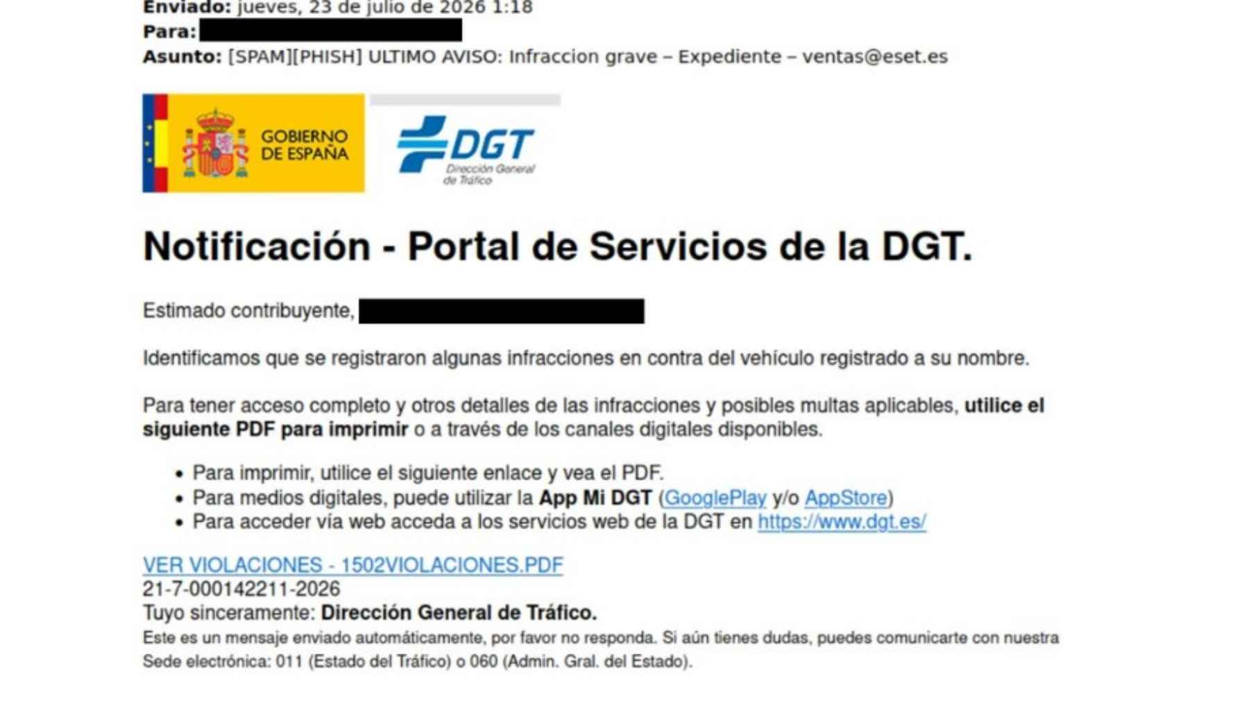 No es la DGT avisándote de una multa, ese email que has recibido es un troyano que te va a robar todo el dinero del banco