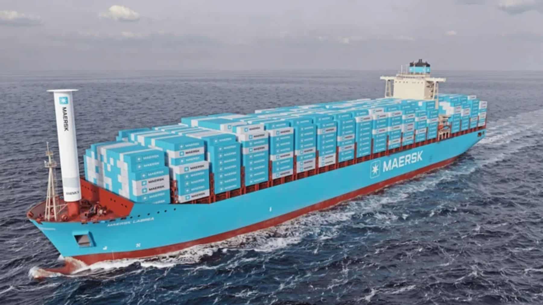 35 metros de altura, 8.700 contenedores y el efecto Magnus: Maersk probará en 2027 rotores eólicos en un portacontenedores para reducir el consumo de combustible con la ayuda del viento